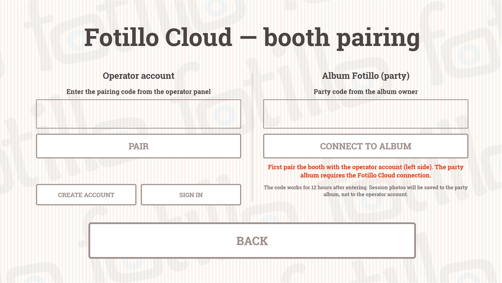 Fenster Fotillo Cloud mit dem Feiercode