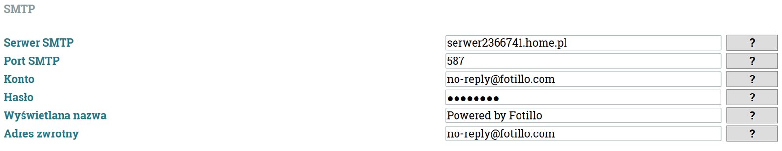Sekcja SMTP