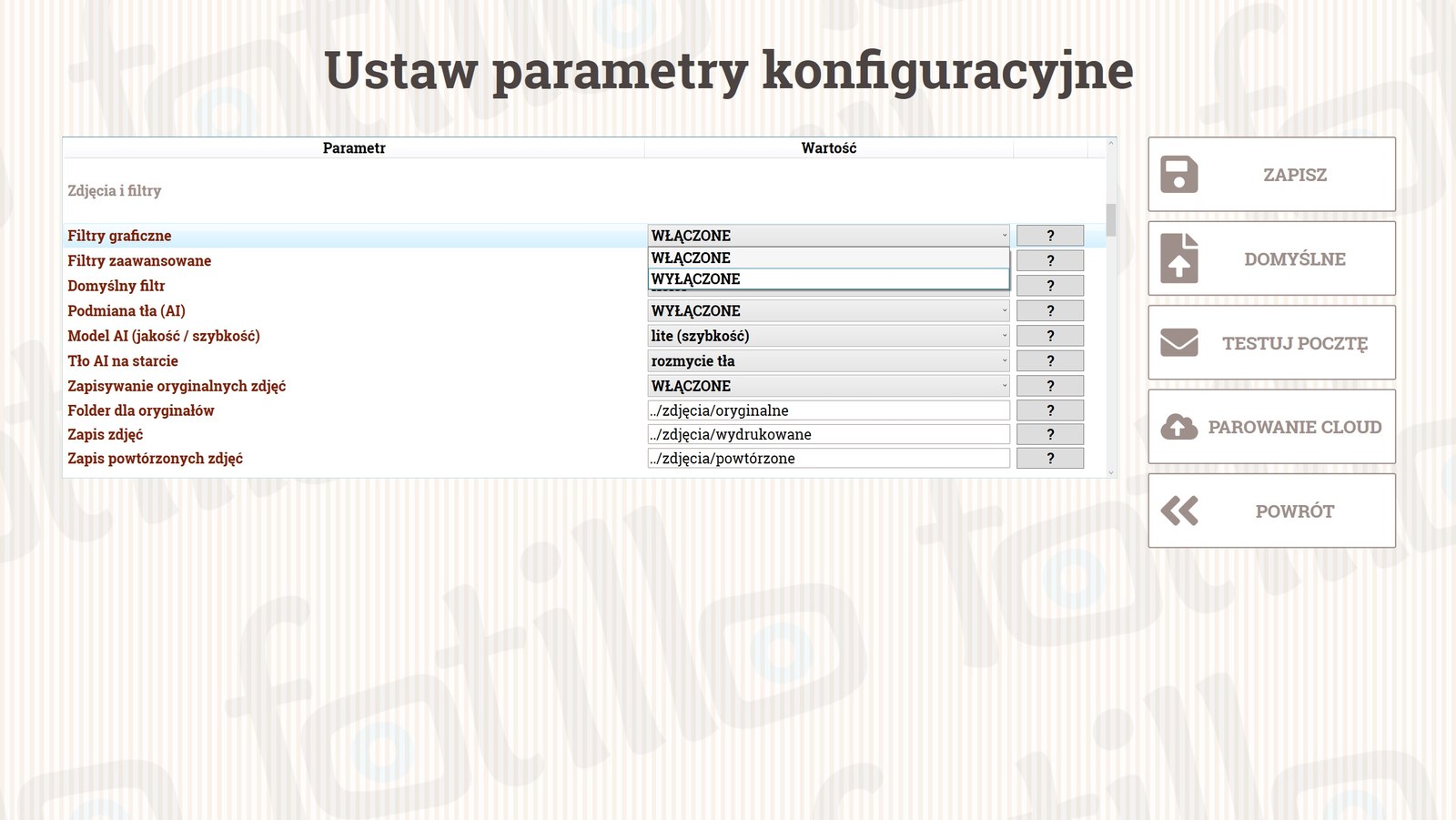 Wlaczanie filtrow w sekcji Zdjecia i filtry (F4)