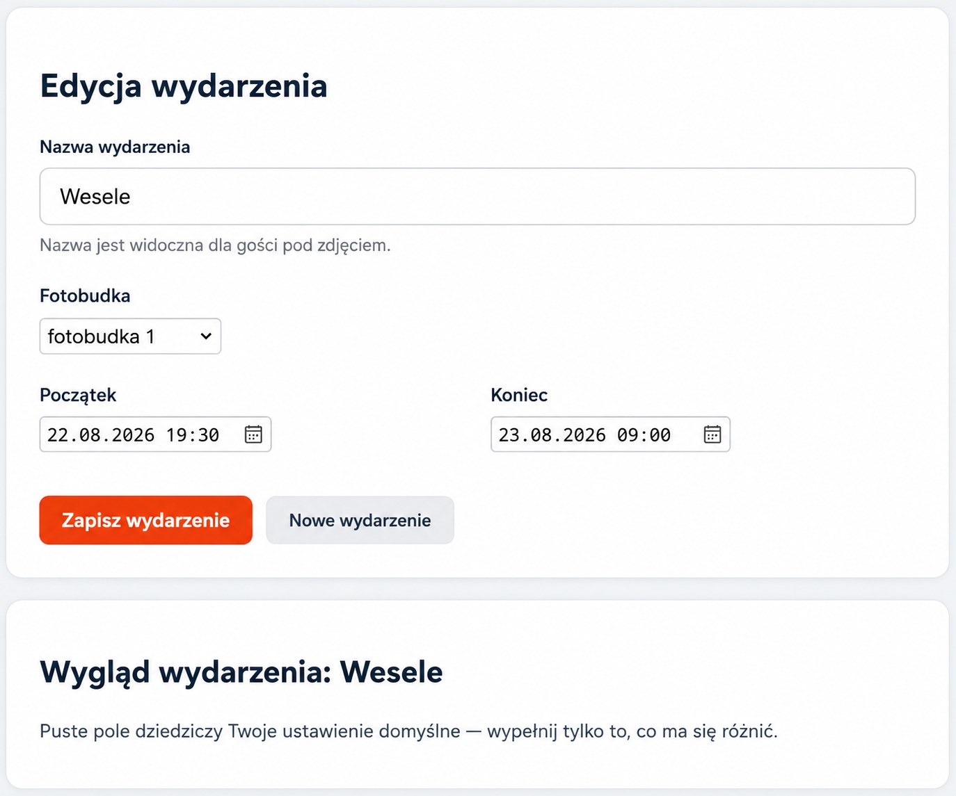 Formularz edycji wydarzenia