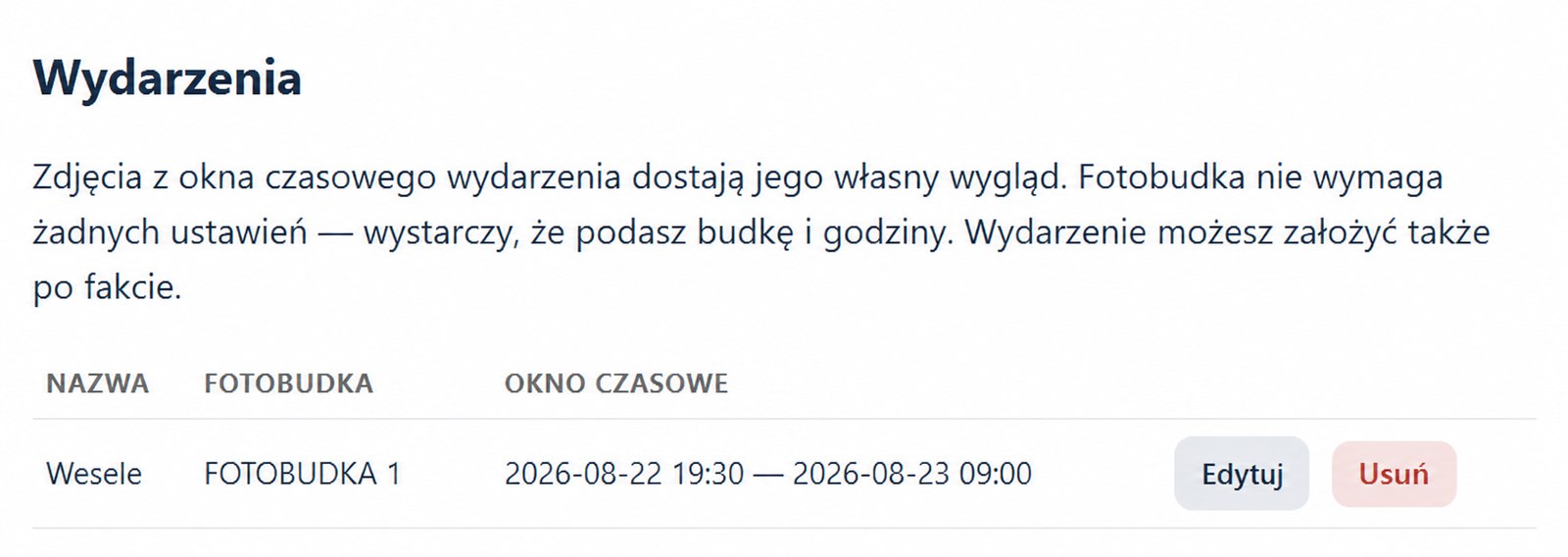 Lista wydarzeń